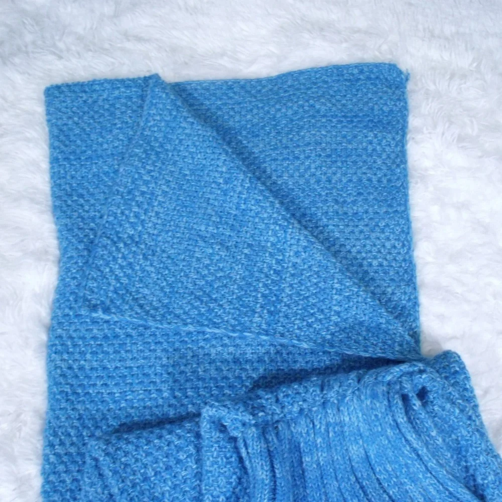 Moda Up Blue Knit Mermaid Tail Blanket Adult